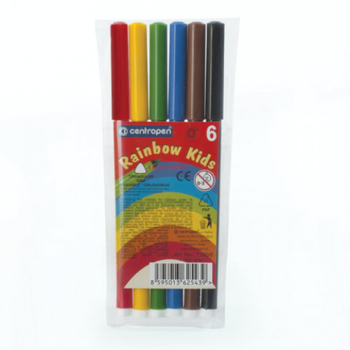 Фломастеры 6 ЦВЕТОВ CENTROPEN Rainbow Kids, круглые, смываемые, вентилируемый колпачок, 7550/6ET, 7 7550 0602