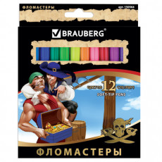 Фломастеры BRAUBERG Корсары, 12 цветов, вентилируемый колпачок, картонная упаковка с золотистым тиснением, 150564 Фломастеры BRAUBERG Корсары, 12 цветов, вентилируемый колпачок, картонная упаковка с золотистым тиснением, 150564