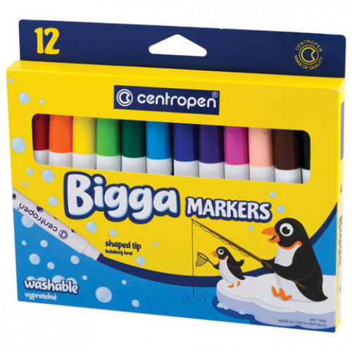 Фломастеры утолщенные 12 ЦВЕТОВ CENTROPEN Bigga Markers, смываемые, вентилируемый колпачок, 7650/8KK, 7 7650 1201
