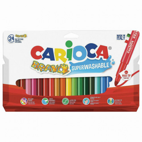 Фломастеры утолщенные CARIOCA (Италия) Bravo, 24 цвета, суперсмываемые, 42763