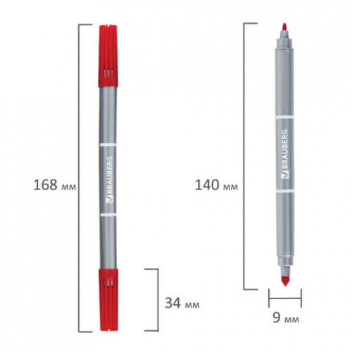 Фломастеры двухсторонние BRAUBERG 6 цветов, пишущие узлы 2 и 5 мм, вентилируемый колпачок, картонная упаковка, 151408