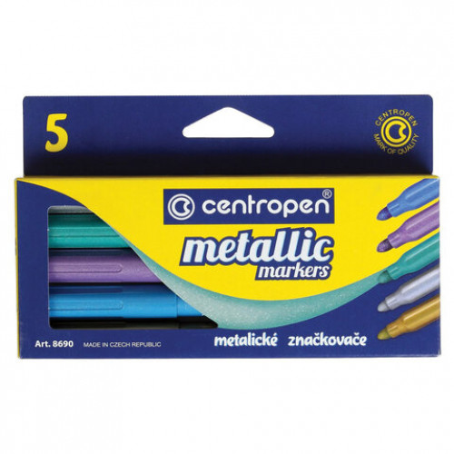 Фломастеры МЕТАЛЛИК 5 ЦВЕТОВ CENTROPEN Metallic, эргономичные, вентилируемый колпачок, 8690/5KK, 6 8690 0501