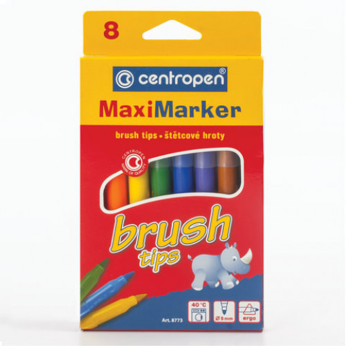 Фломастеры-кисти 8 ЦВЕТОВ CENTROPEN Brush, смываемые, вентилируемый колпачок, 8773/8KK, 5 8773 0801