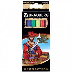 Фломастеры BRAUBERG Корсары, 6 цветов, вентилируемый колпачок, картонная упаковка с золотистым тиснением, 150563