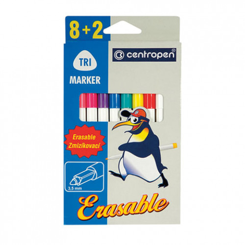 Фломастеры стираемые 8 ЦВЕТОВ CENTROPEN Erasable, + 2 стирателя, вентилируемый колпачок, 2569/10KK, 5 2569 1001