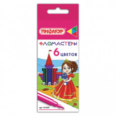 Фломастеры ПИФАГОР Принцессы, 6 цветов, вентилируемый колпачок, 151404 Фломастеры ПИФАГОР Принцессы, 6 цветов, вентилируемый колпачок, 151404