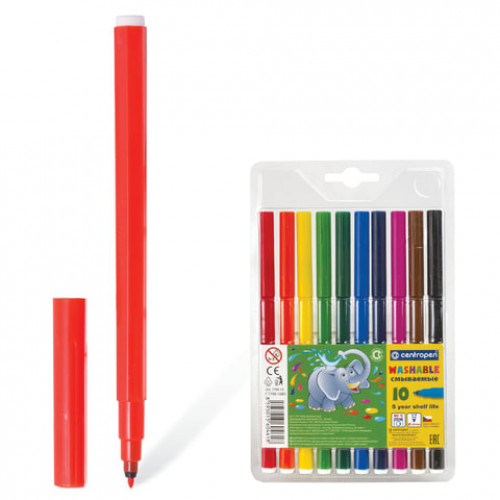 Фломастеры 10 ЦВЕТОВ CENTROPEN Washable, смываемые, вентилируемый колпачок, 7790/10TP, 7 7790 1085