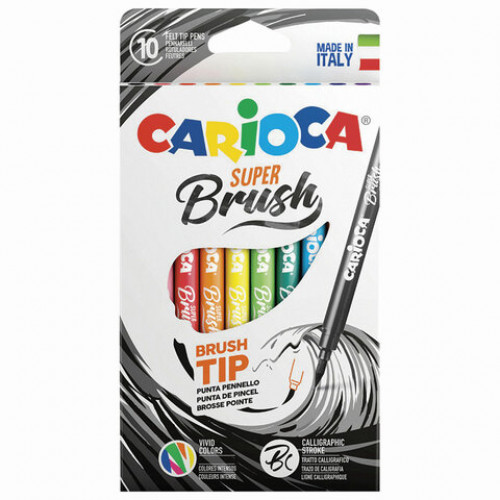 Фломастеры с наконечником-кистью CARIOCA (Италия) Super Brush, 10 цветов, смываемые, 42937