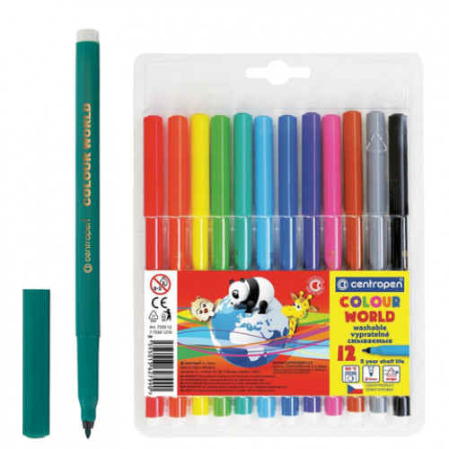 Фломастеры 12 ЦВЕТОВ CENTROPEN Colour World, круглые, смываемые, 7550/12TP, 7 7550 1284