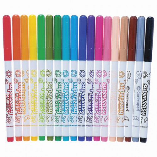 Фломастеры 18 ЦВЕТОВ CENTROPEN Super Easy, смываемые, вентилируемый колпачок, 2580/18KK, 7 2580 1885