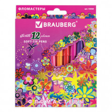 Фломастеры BRAUBERG Blooming flowers, 12 цветов, вентилируемый колпачок, картонная упаковка с фольгой, 150560