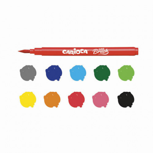 Фломастеры с наконечником-кистью CARIOCA (Италия) Super Brush, 10 цветов, смываемые, 42937