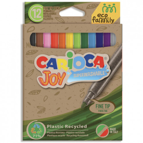 Фломастеры экологичные CARIOCA (Италия) Joy EcoFamily 12 цветов, вентилируемый колпачок, 43100