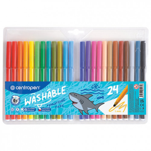Фломастеры 24 ЦВЕТА CENTROPEN Washable, смываемые, вентилируемый колпачок, 7790/24TP, 777902485