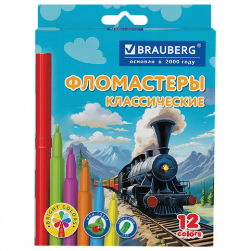 Фломастеры картонная коробка АССОРТИ 6 ДИЗАЙНОВ, 12 цветов, КЛАССИЧЕСКИЕ, BRAUBERG, 152686