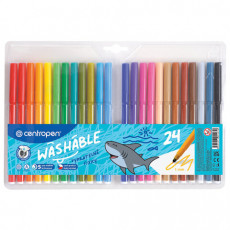 Фломастеры 24 ЦВЕТА CENTROPEN Washable, смываемые, вентилируемый колпачок, 7790/24TP, 777902485