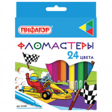 Фломастеры ПИФАГОР Гонщики, 24 цвета, вентилируемый колпачок, 151395
