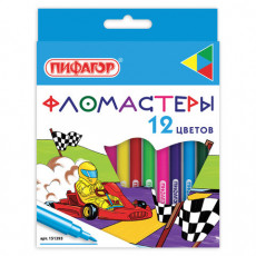 Фломастеры ПИФАГОР Гонщики, 12 цветов, вентилируемый колпачок, 151393 Фломастеры ПИФАГОР Гонщики, 12 цветов, вентилируемый колпачок, 151393