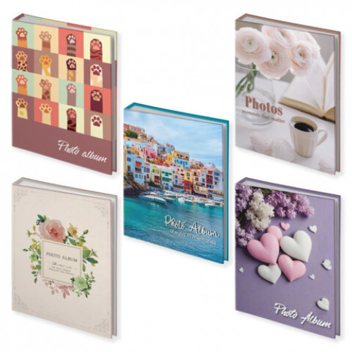 Фотоальбом BRAUBERG на 100 фото 10*15 см, ассорти 5 дизайнов, твердая обложка, 391444