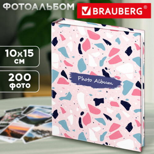 Фотоальбом BRAUBERG на 200 фото 10*15см, твердая обложка, Terrazzo, 391423