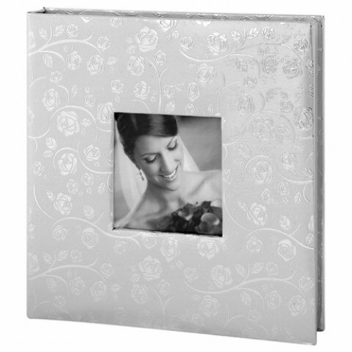 Фотоальбом BRAUBERG свадебный, 20 магнитных листов 30х32 см, обложка под фактурную кожу, на кольцах, серебристый, 390690