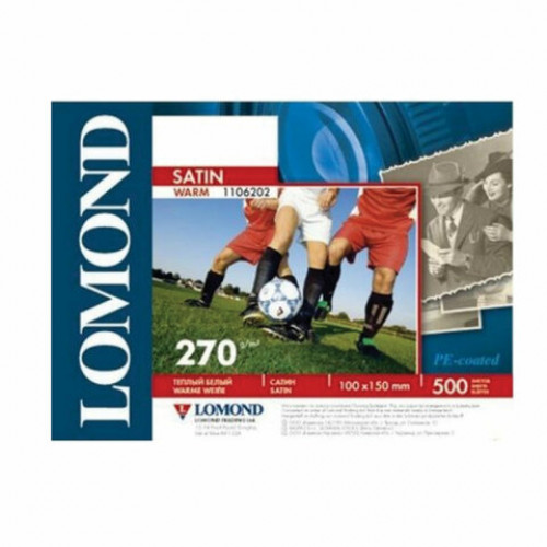 Фотобумага 10х15см, 270 г/м2, 500 листов, односторонняя, атласная тепло-белая, LOMOND, 1106202