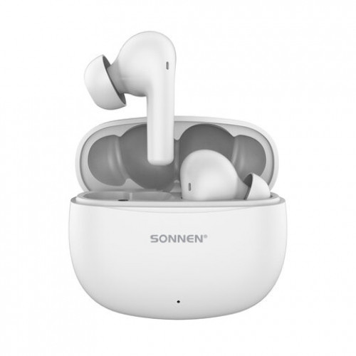 Наушники беспроводные TWS внутриканальные, гибридное шумоподавление ANC + ENC, SONNEN PREMIUM EP-BH34W, Bluetooth 5.3, белые, 514124