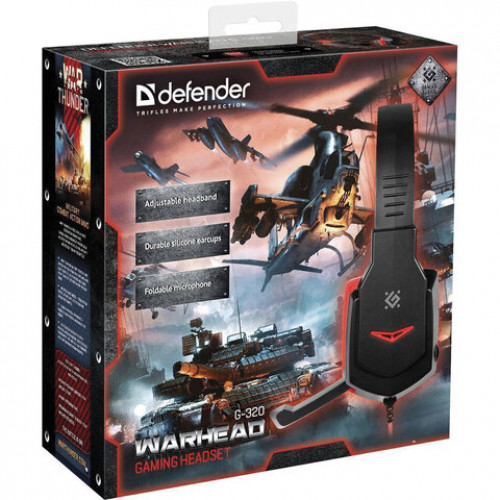 Наушники с микрофоном (гарнитура) DEFENDER Warhead G-320, проводные, 1,8 м, с оголовьем, черные с красным, 64033