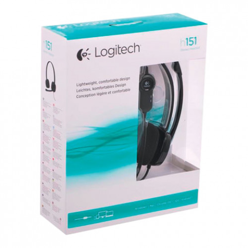 Наушники с микрофоном (гарнитура) LOGITECH H151, проводные, 1,8 м, с оголовьем, черные, 981-000589