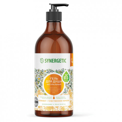 Гель для душа 750мл SYNERGETIC Кумкват и чувственное нероли натуральный, биоразлага, 400008