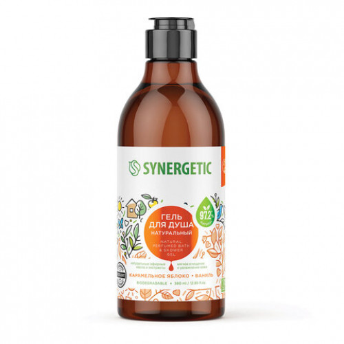 Гель для душа 380мл SYNERGETIC Карамельное яблоко и ваниль натуральный, биоразлагае, 400005