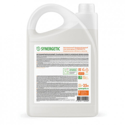 Гель для душа 3,5л SYNERGETIC Карамельное яблоко и ваниль натуральный, биоразлагаем, 400351