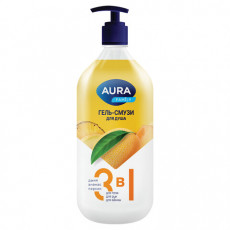 Гель-смузи для душа 3в1 для тела, рук и ванны 1л AURA FAMILY Дыня, ананас, персик, дозатор, 14950