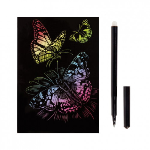 Гравюра с эффектом голографии малая Красивые бабочки, 10х15 см, основа, штихель, LORI, Гр-226