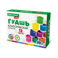 Гуашь BRAUBERG KIDS NEW, 12 цветов по 20 мл, 192369
