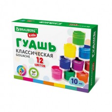 Гуашь BRAUBERG KIDS NEW, 12 цветов по 10 мл, 192368