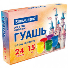 Гуашь BRAUBERG ЗАМОК 24 цвета по 15 мл, 192686