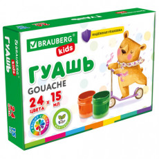 Гуашь BRAUBERG KIDS 24 цвета по 15 мл, надежная упаковка, 192688 Гуашь BRAUBERG KIDS 24 цвета по 15 мл, надежная упаковка, 192688