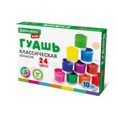 Гуашь BRAUBERG KIDS NEW, 24 цвета по 10 мл, 192370