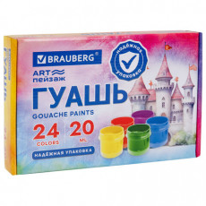 Гуашь BRAUBERG ЗАМОК 24 цвета по 20 мл, надежная упаковка, 192689