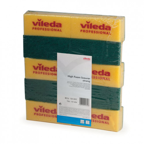 Губки VILEDA Виледа, комплект 10 шт., для любых поверхностей, желтые, зеленый абразив, 7х15 см, 101397