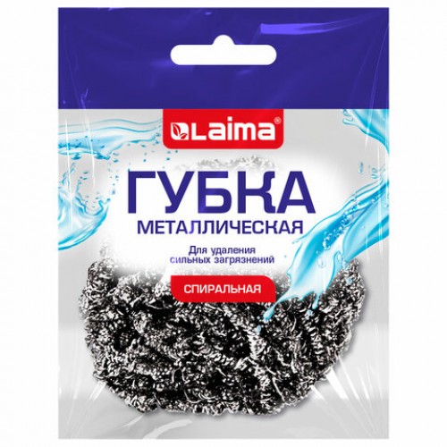 Губка (мочалка) металлическая спиральная 15 грамм, для посуды, гриля, плиты, LAIMA, 700061