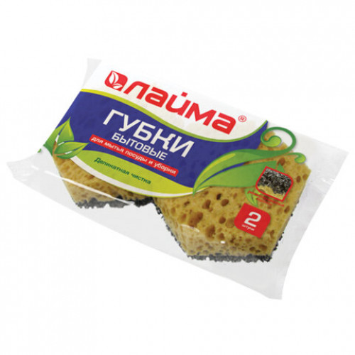 Губки бытовые, КОМПЛЕКТ 2 шт., крупно пористый/ретикулированный поролон, высота 29 х ширина 92 х глубина 80 мм, LAIMA, 601563