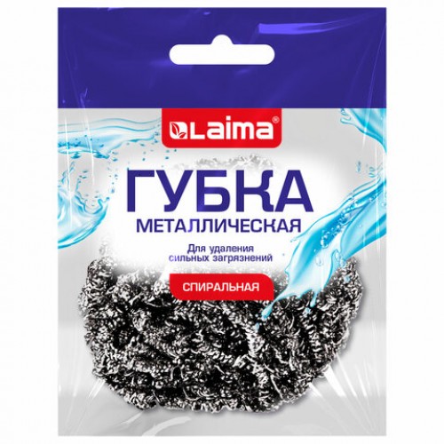 Губка (мочалка) металлическая спиральная 15 грамм, для посуды, гриля, плиты, LAIMA, 700061
