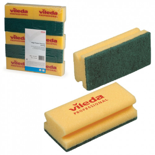 Губки VILEDA Виледа, комплект 10 шт., для любых поверхностей, желтые, зеленый абразив, 7х15 см, 101397