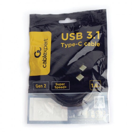 Кабель USB3.1 Type-C-Type-C, 1.8м, CABLEXPERT, 5А, 100Вт, PD/QC3.0, медь, черный, CCP-USB3.1-CMCM2-1.8M