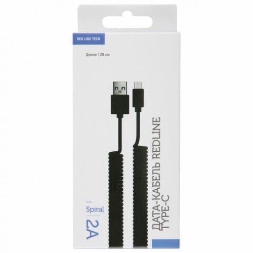 Кабель USB 2.0 – Type-C,RED LINE Spiral, черный, УТ000015710