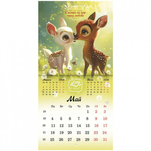 Календарь настенный перекидной 2026 г., BRAUBERG, 12 листов, 21,4х21,4 см, МИНИ, Magic animals, 116943
