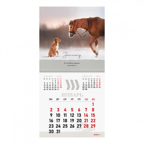 Календарь настенный перекидной 2023 г., 12 листов, 29х29 см, DOGS, STAFF, 114278