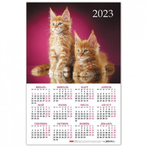 Календарь настенный листовой 2023 г., формат А3 (29х44 см), Два котенка, HATBER, Кл3_18010